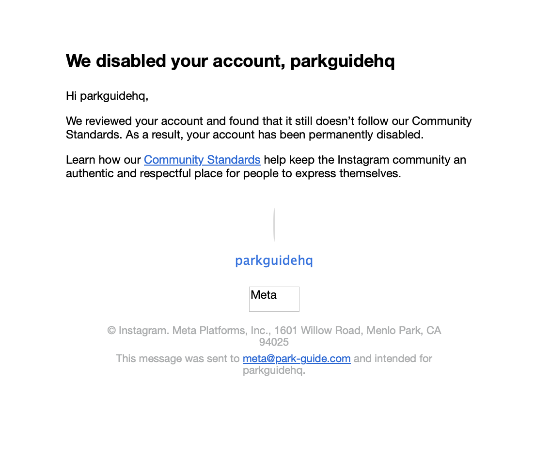 Instagram account disabled email