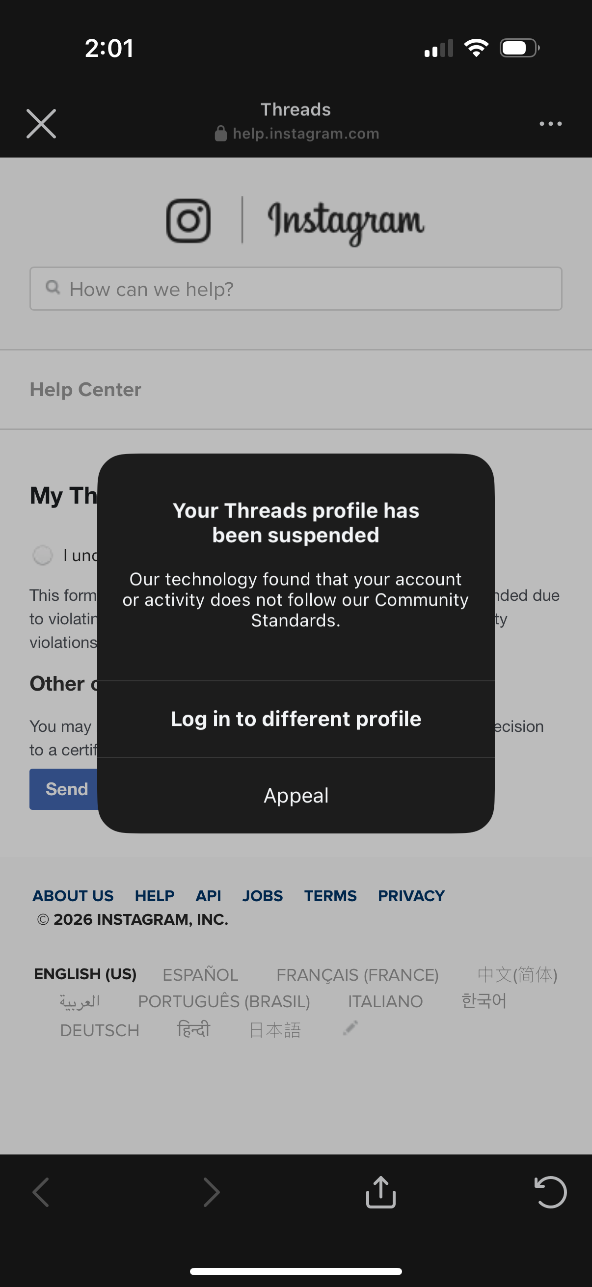 Threads appeal option